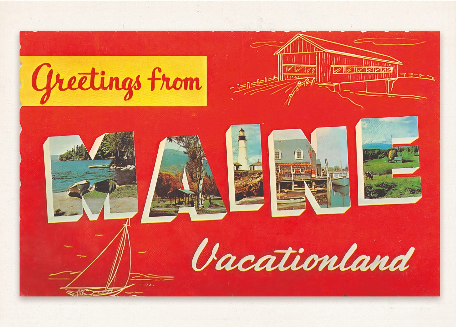 Vintage 'Greetings from Maine — Vacationland' large-letter postcard