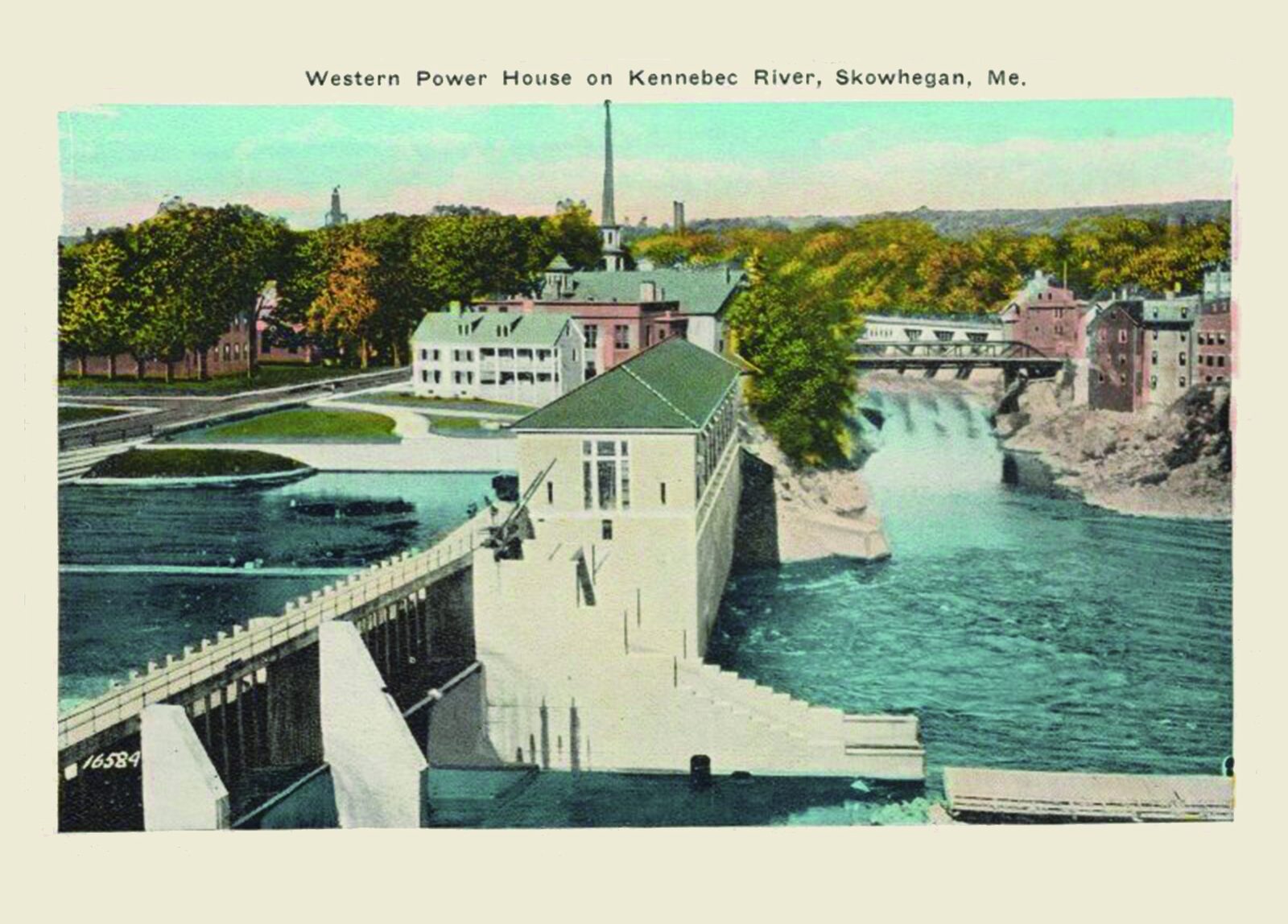 Vintage postcard of the Western Power House on the Kennebec River, Skowhegan